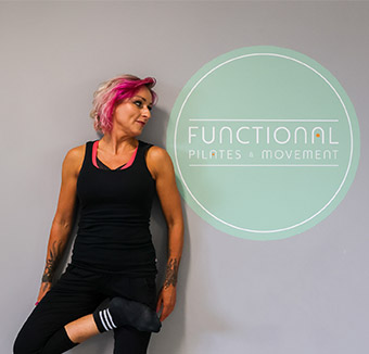 jacqui looking at functional pilates and movement logo